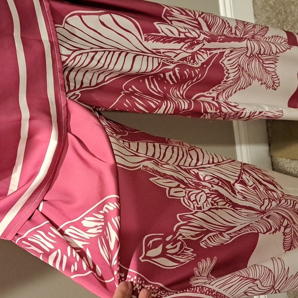 Ador Pink & White Tropical Print Two Piece Top and Pants Set - Picture 6 of 9